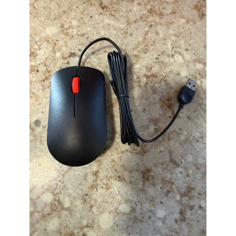 Lenovo Essential USB Wired Optical Mouse Black Red Scroll Wheel SM51R00771